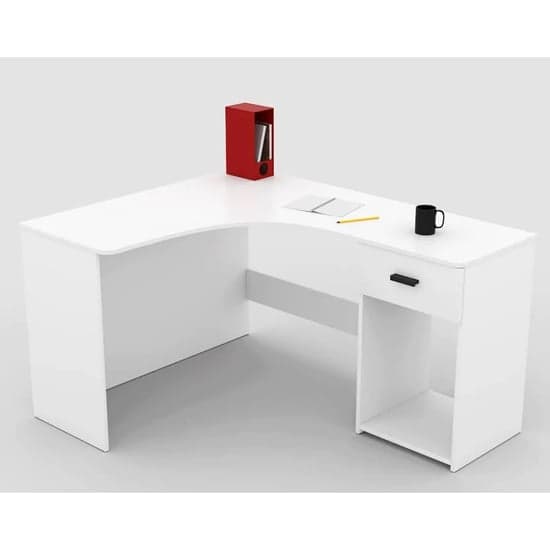 Calvi White Corner Computer Desk with Drawer for Home Office