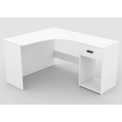 Calvi White Corner Computer Desk with Drawer for Home Office