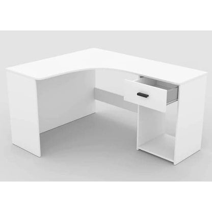 Calvi White Corner Computer Desk with Drawer for Home Office