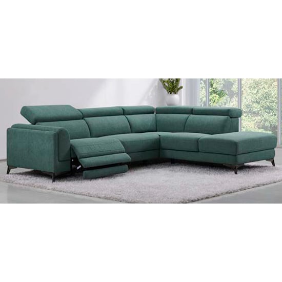 Cannes Green Electric Recliner Fabric Corner Sofa - Left Hand Configuration