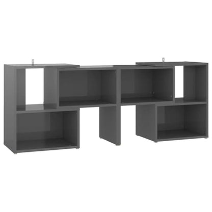 Modern Grey High Gloss TV Stand with Shelves for Living Room and Bedroom Storage