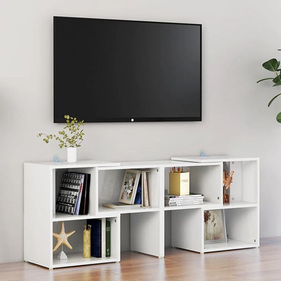 Modern White High Gloss TV Stand with Shelves for Living Room and Bedroom