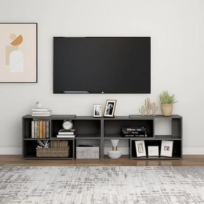 Modern Grey High Gloss TV Stand with Shelves for Living Room Storage