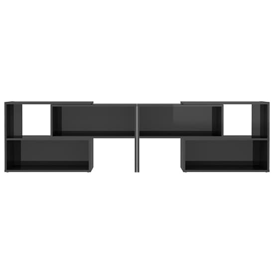 Modern Grey High Gloss TV Stand with Shelves for Living Room Storage