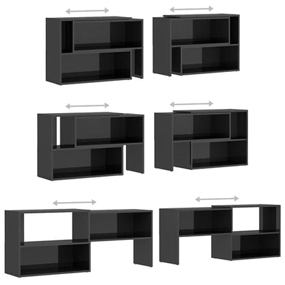 Modern Grey High Gloss TV Stand with Shelves for Living Room Storage