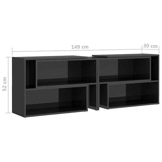 Modern Grey High Gloss TV Stand with Shelves for Living Room Storage