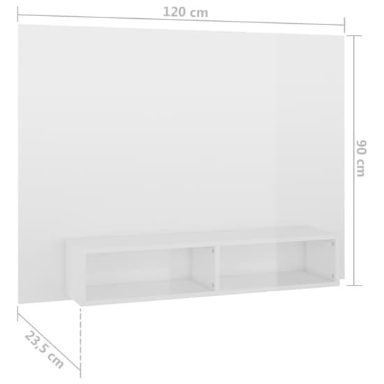 White High Gloss Wall Mounted TV Unit by FURCO with Open Storage Compartments