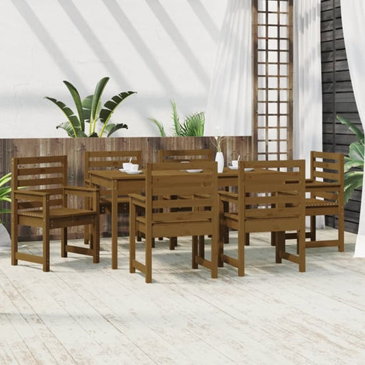 Carson Solid Wood Pine 7 Piece Garden Dining Set In Honey Brown