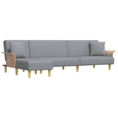 Cartier L-Shaped Light Grey Fabric Sofabed with Wooden Arms | FURCO