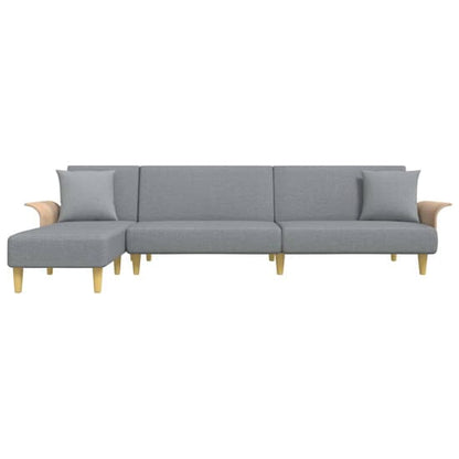 Cartier L-Shaped Light Grey Fabric Sofabed with Wooden Arms | FURCO