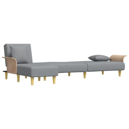 Cartier L-Shaped Light Grey Fabric Sofabed with Wooden Arms | FURCO