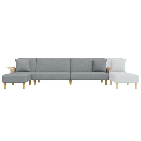 Cartier L-Shaped Light Grey Fabric Sofabed with Wooden Arms | FURCO