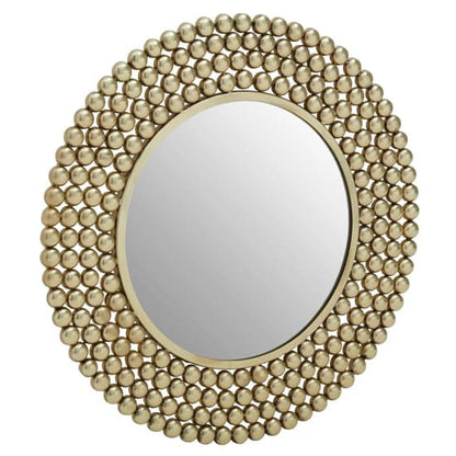 FURCO Gold Beaded Wall Mirror - Round Accent Mirror for Modern Home Decor