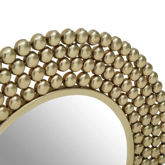 FURCO Gold Beaded Wall Mirror - Round Accent Mirror for Modern Home Decor