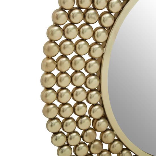 FURCO Gold Beaded Wall Mirror - Round Accent Mirror for Modern Home Decor