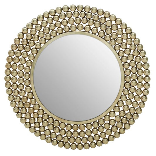 FURCO Gold Beaded Wall Mirror - Round Accent Mirror for Modern Home Decor