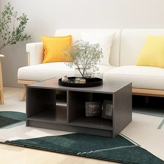 Grey Solid Pinewood Coffee Table with Shelf for Living Room