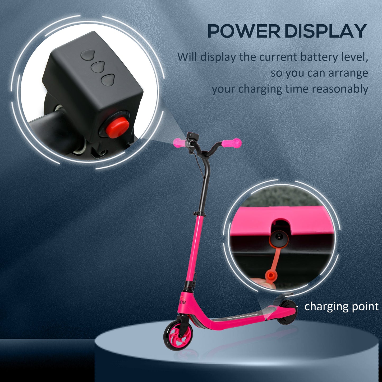 HOMCOM lectric Scooter, 120W Motor E-Scooter with Battery Display, Adjustable Height, Rear Brake for Ages 6+ Years - Pink