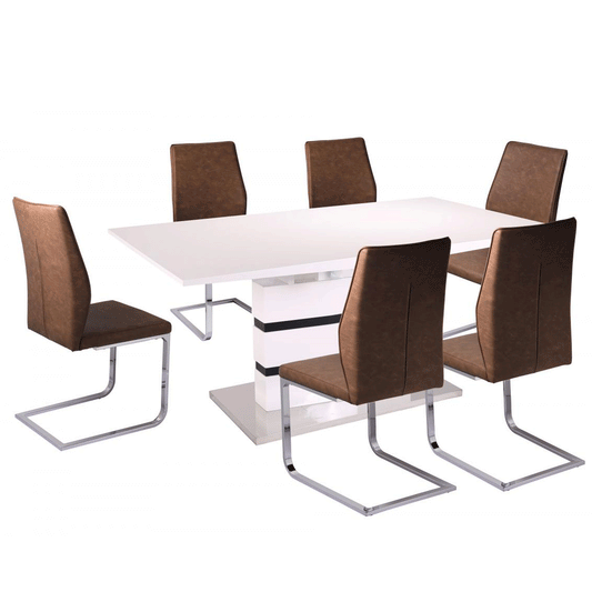 Modern Seating Duo Cardigan Chrome and Brown Leather Effect Dining Chairs Set of 2