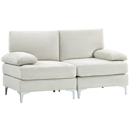 HOMCOM Seater Sofa, Modern Fabric Loveseat with Spring Cushion and Metal Legs, Small Couch for Living Room, Bedroom, Home Office, Reception, Cream White