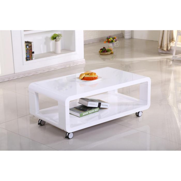 Broxtowe High Gloss White Coffee Table with Wheel - Nestium