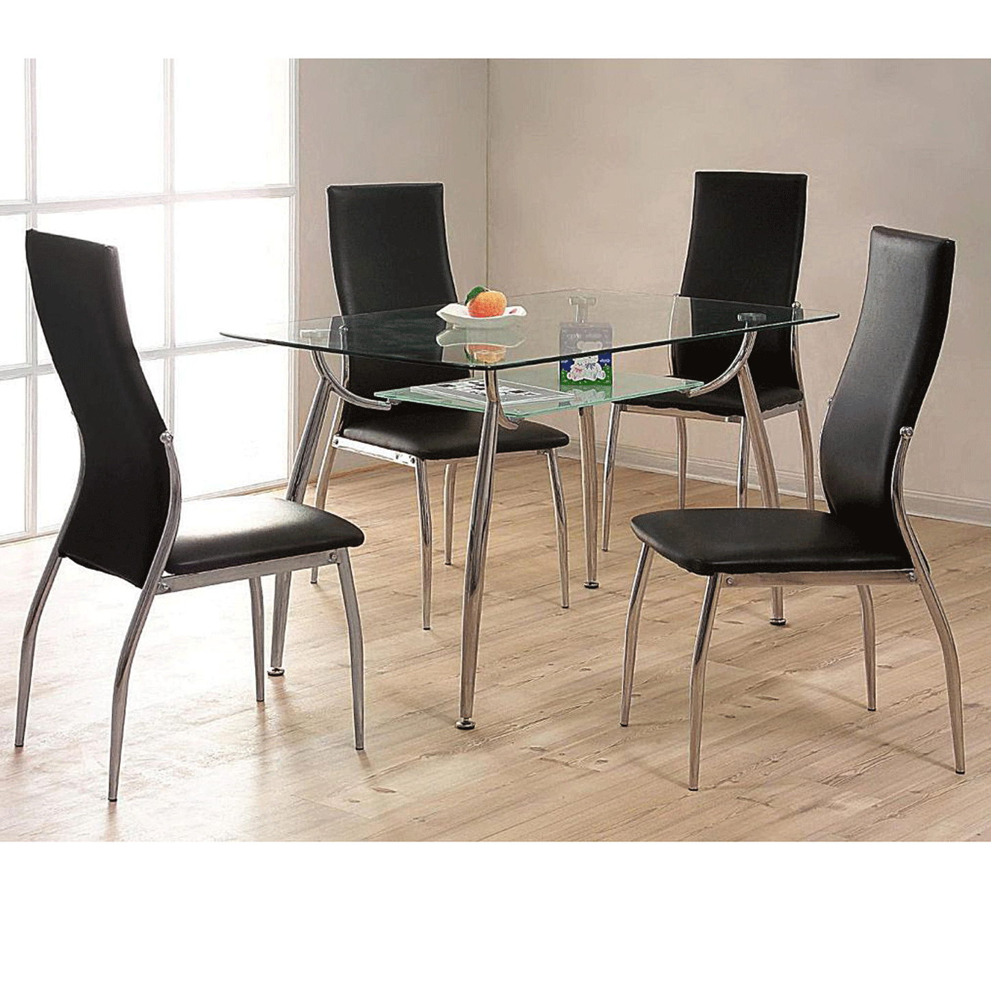 Stylish Black Leather Effect Dining Chairs with Chrome Frame - Set of 2 for Modern Dining Spaces