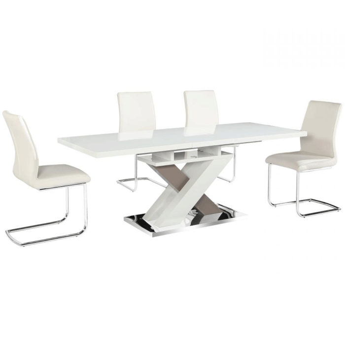 Cheshire Elegance High Gloss White and Grey Extending Dining Table with Stainless Steel Base