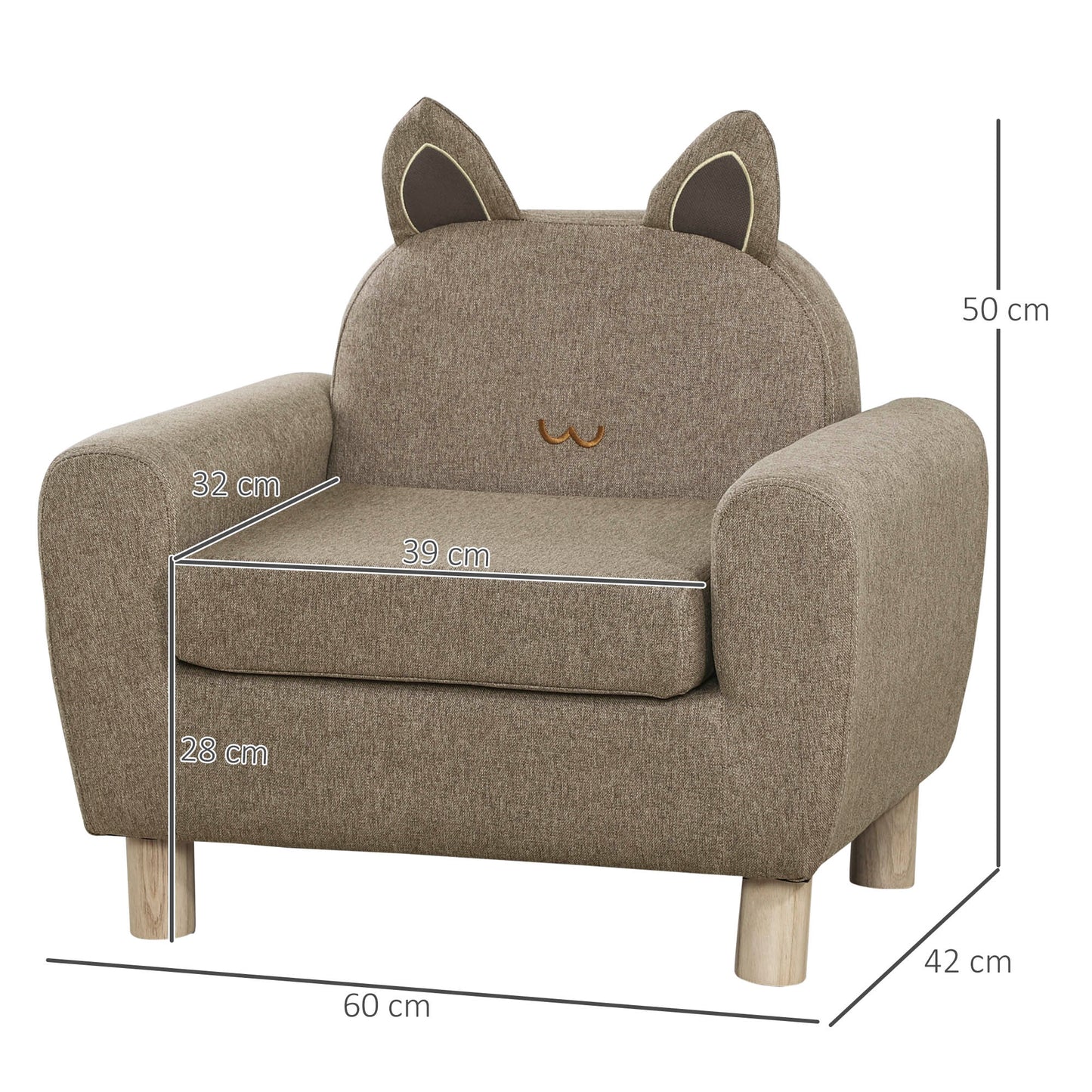 HOMCOM ids Sofa Toddler Chair Children Armchair for Preschool Bedroom Playroom with Ear Modeling Wood Brown