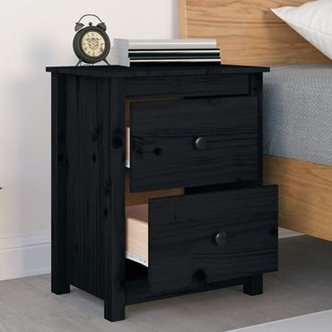 Chael Pine Wood Bedside Cabinet With 2 Drawers In Black