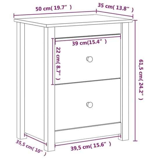 Chael Pine Wood Bedside Cabinet With 2 Drawers In Black