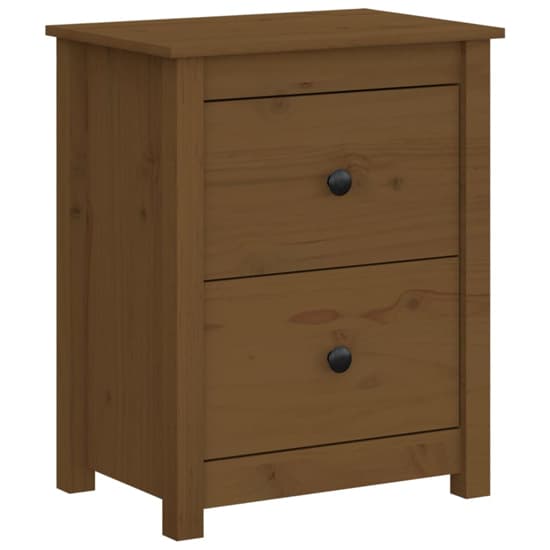 Chael Pine Wood Bedside Cabinet With 2 Drawers In Honey Brown