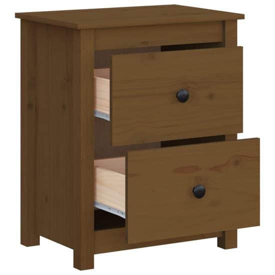 Chael Pine Wood Bedside Cabinet With 2 Drawers In Honey Brown