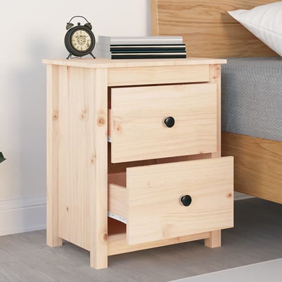 Chael Pine Wood Bedside Cabinet With 2 Drawers In Natural