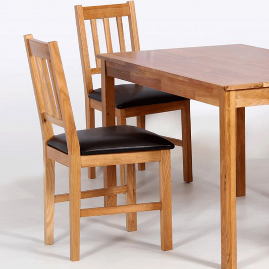 Matlock Solid Oak Dining Chairs with Black PU Seat Pads - Stylish Set of 2 for Timeless Elegance