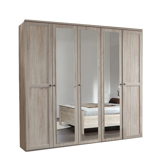 Cairo 5 Door Wardrobe with Mirrors | Oak Finish | Spacious Storage Solution