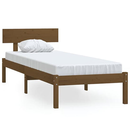 FURCO Chavez Honey Brown Solid Pinewood Single Bed with Headboard - 90x200 cm Mattress Compatibility