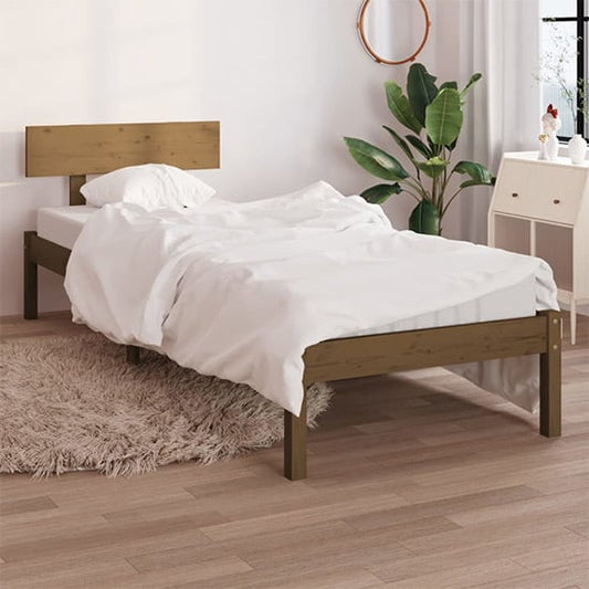 FURCO Chavez Honey Brown Solid Pinewood Single Bed with Headboard - 90x200 cm Mattress Compatibility