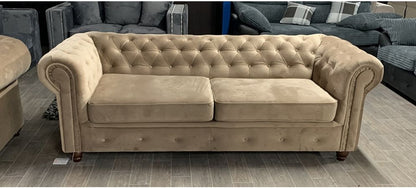 Beige Chesterfield Sofa Set - 3 Seater & 2 Seater with Hardwood Frame