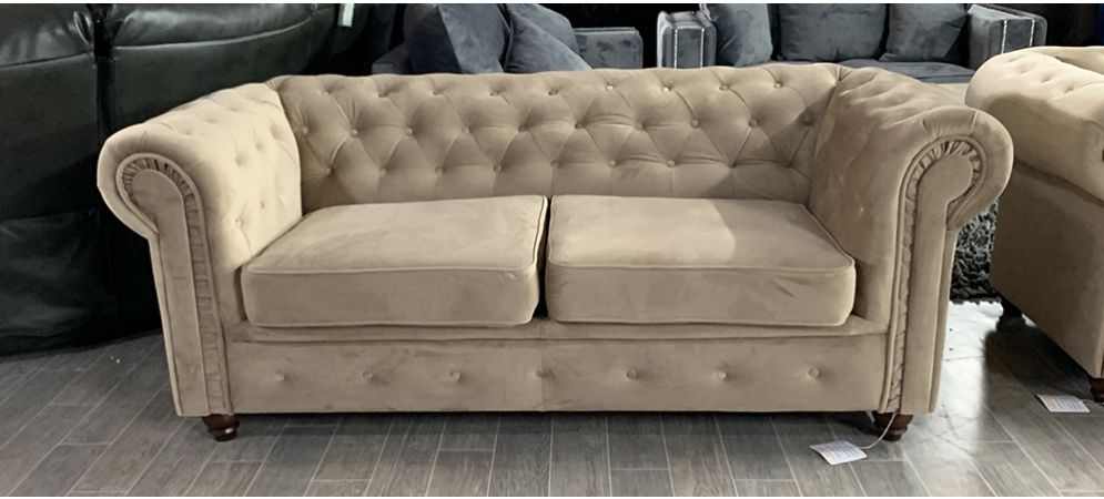 Beige Chesterfield Sofa Set - 3 Seater & 2 Seater with Hardwood Frame