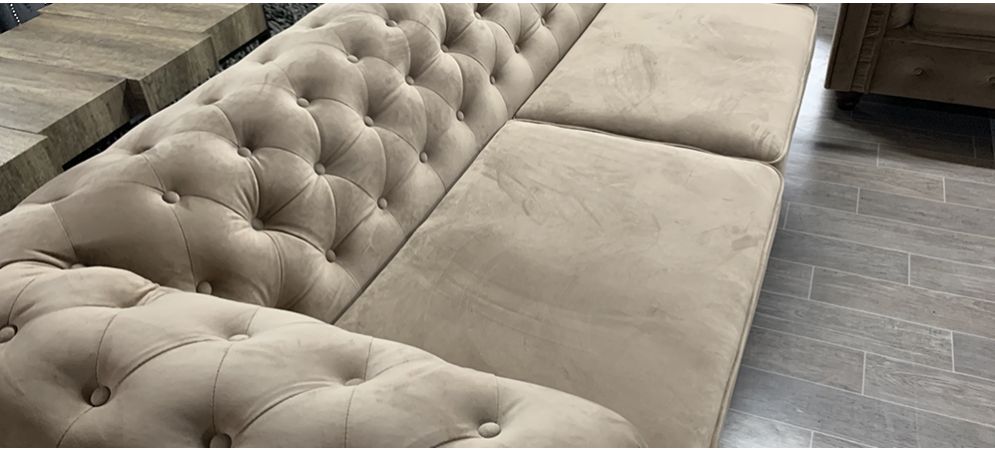 Beige Chesterfield Sofa Set - 3 Seater & 2 Seater with Hardwood Frame