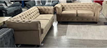 Beige Chesterfield Sofa Set - 3 Seater & 2 Seater with Hardwood Frame