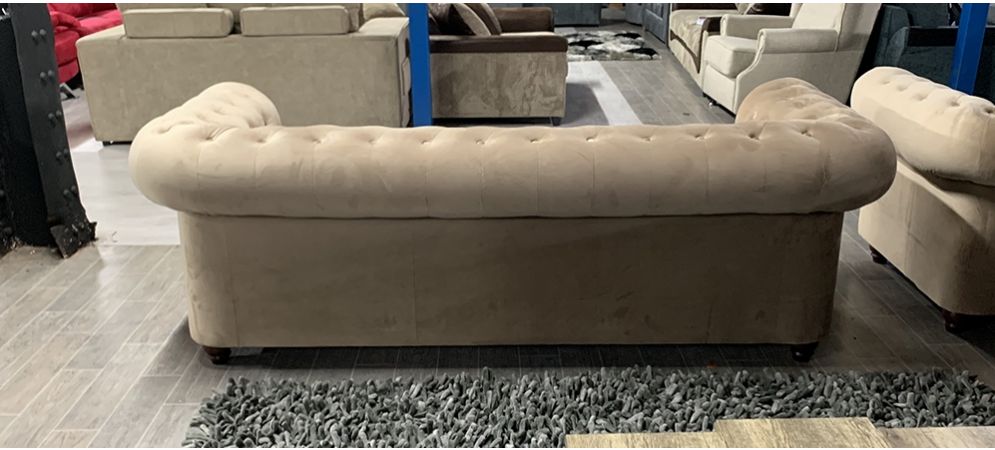 Beige Chesterfield Sofa Set - 3 Seater & 2 Seater with Hardwood Frame