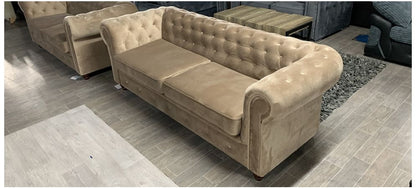 Beige Chesterfield Sofa Set - 3 Seater & 2 Seater with Hardwood Frame