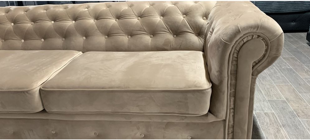 Beige Chesterfield Sofa Set - 3 Seater & 2 Seater with Hardwood Frame