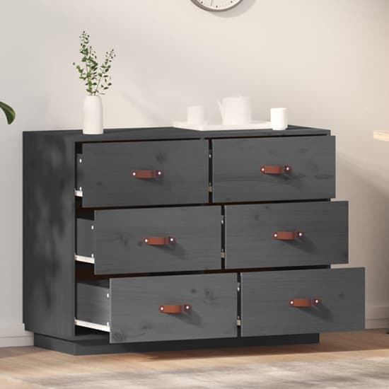 Cheta Pinewood Chest Of 6 Drawers In Grey