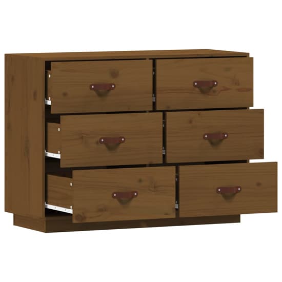 FURCO Solid Pinewood Chest of 6 Drawers in Honey Brown for Organized Storage