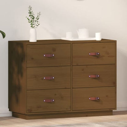 FURCO Solid Pinewood Chest of 6 Drawers in Honey Brown for Organized Storage