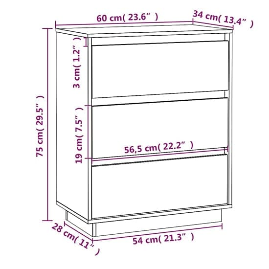 FURCO Black Solid Pinewood 3-Drawer Chest for Modern Storage