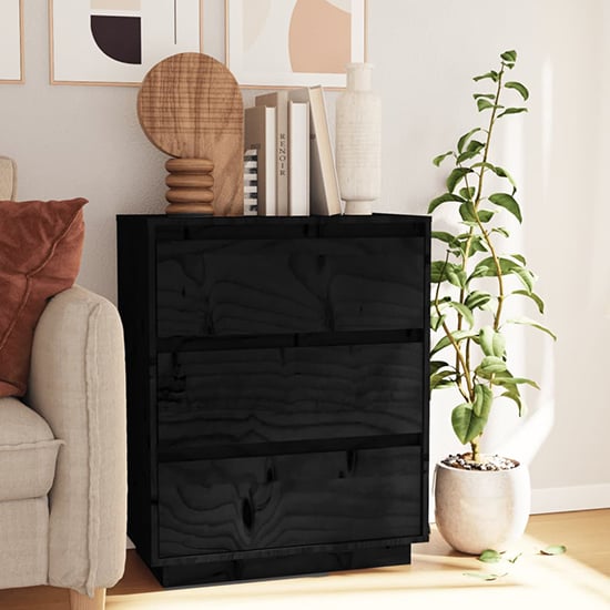 FURCO Black Solid Pinewood 3-Drawer Chest for Modern Storage