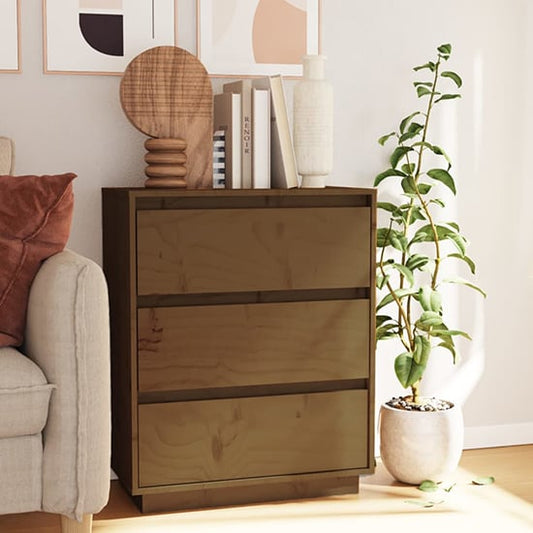 Honey Brown Solid Pine Chest with 3 Drawers for Stylish Storage